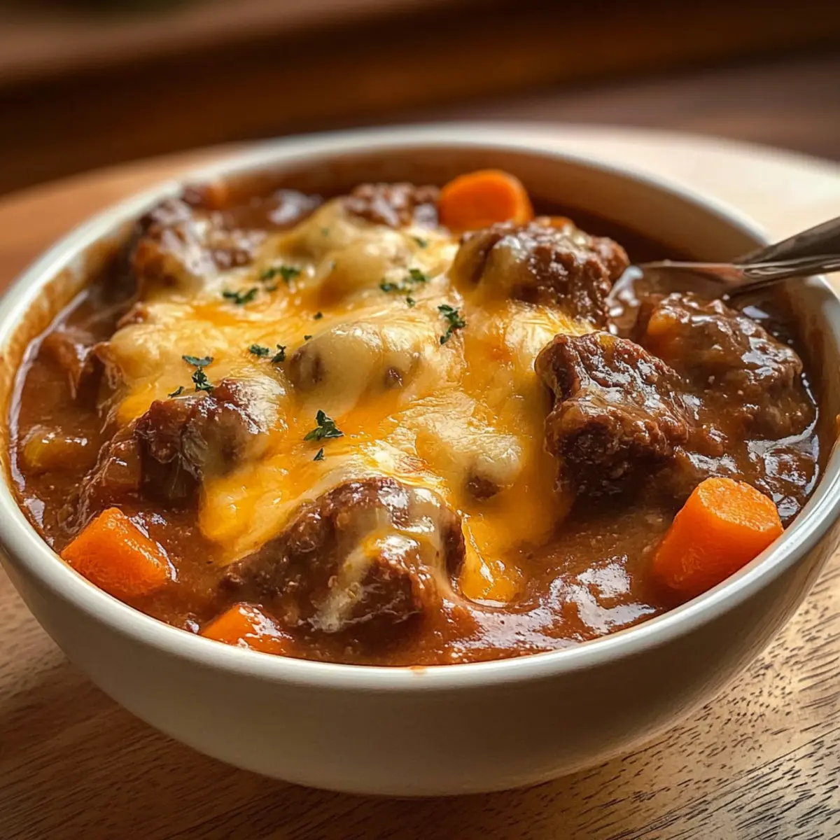 Herzhafter Rinderschmortopf mit Käse