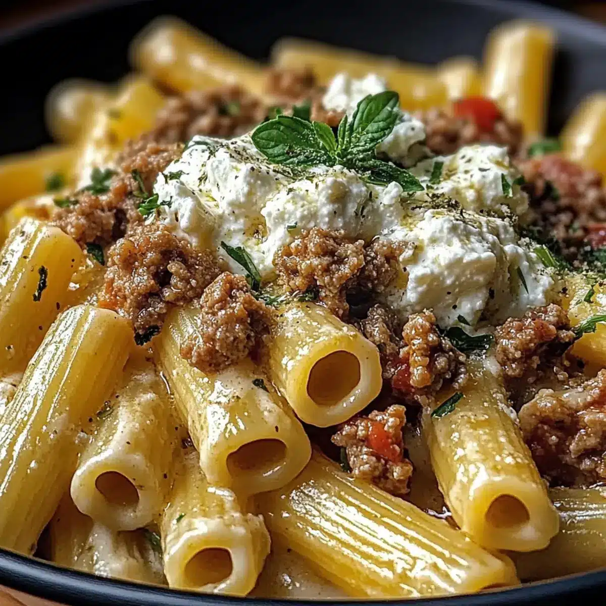 Rigatoni Hackfleisch Feta-Creme