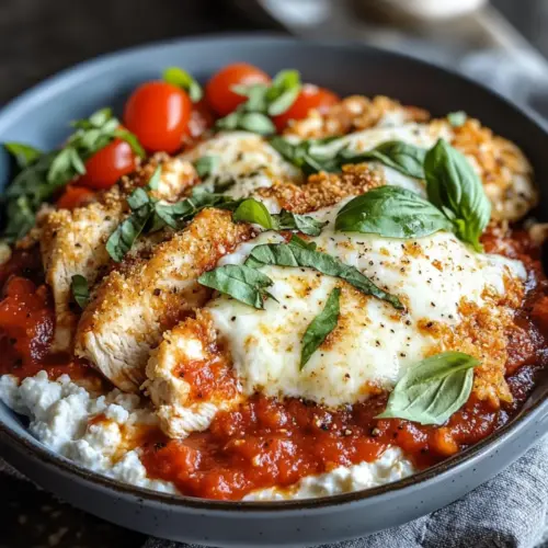 Hoher Protein Hähnchen Parm Quark Schüssel Rezept