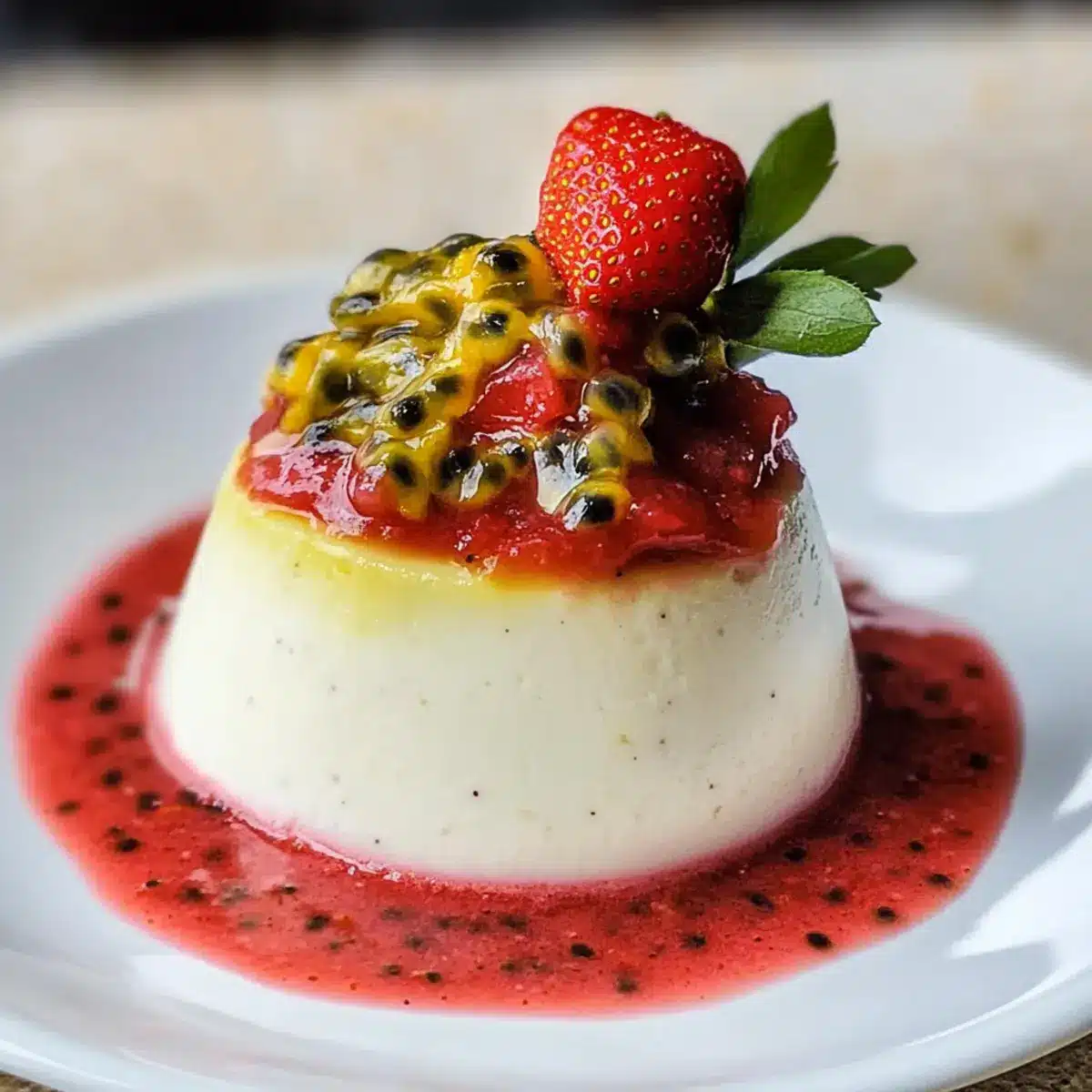 Leichtes italienisches Dessert: Panna Cotta mit Erdbeersauce & Maracuja