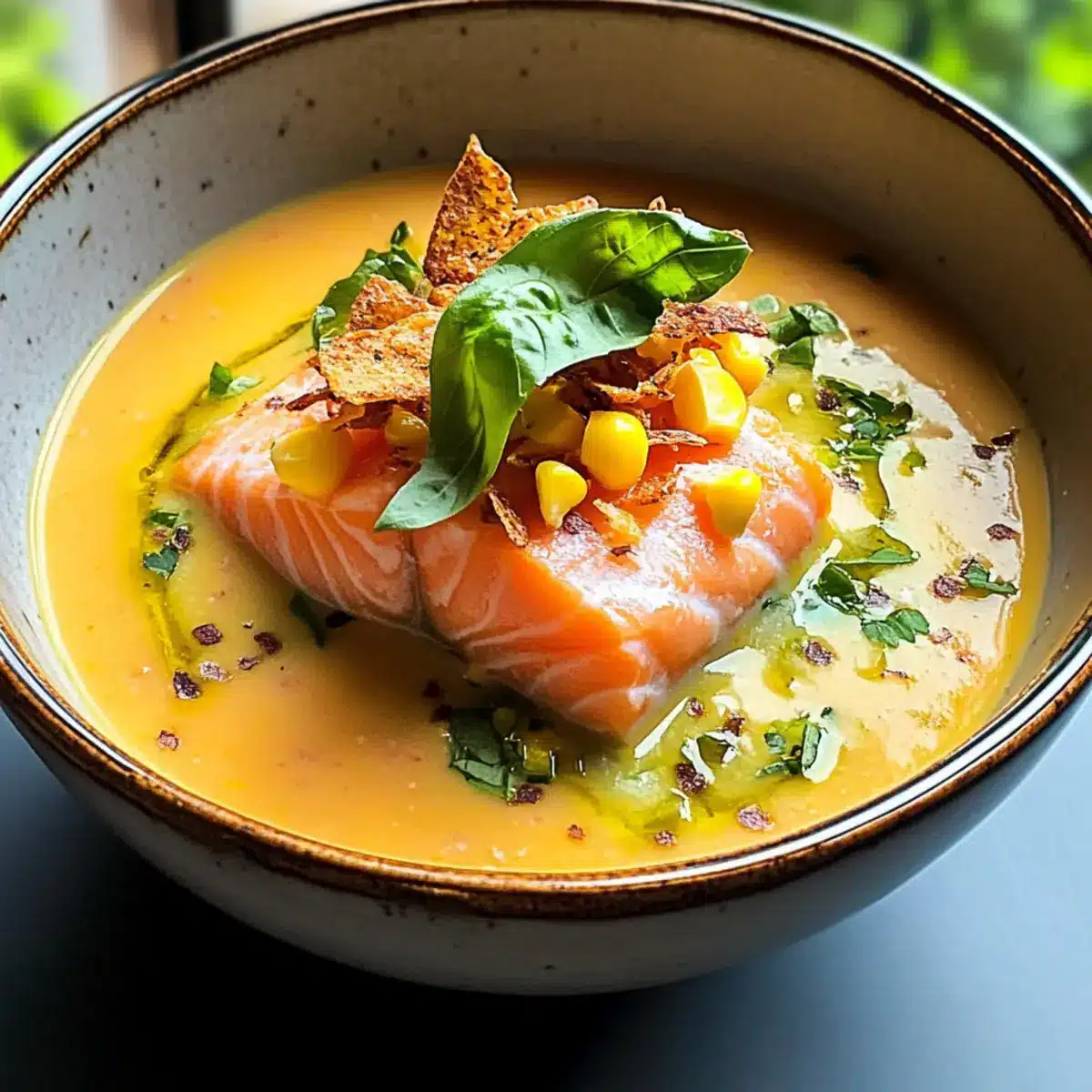 Unwiderstehliche Mais-Gazpacho mit knusprigem Reis und Lachs