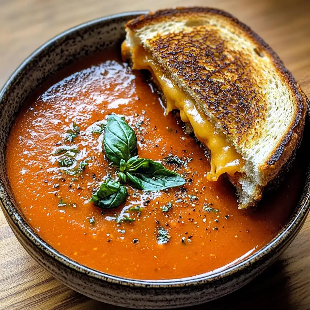 Geröstete Tomatensuppe mit gegrilltem Käse-Sandwich