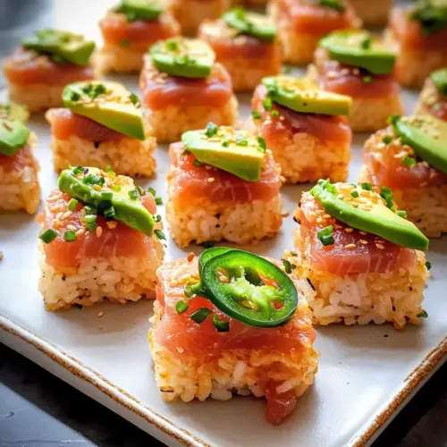 Scharfe Thunfisch knuspriger Reis (Nobu Nachahmung)