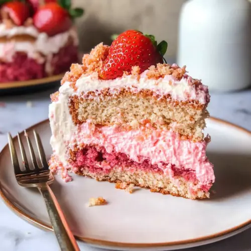Veganer Erdbeer-Crunch-Kuchen mit goldenen Oreos
