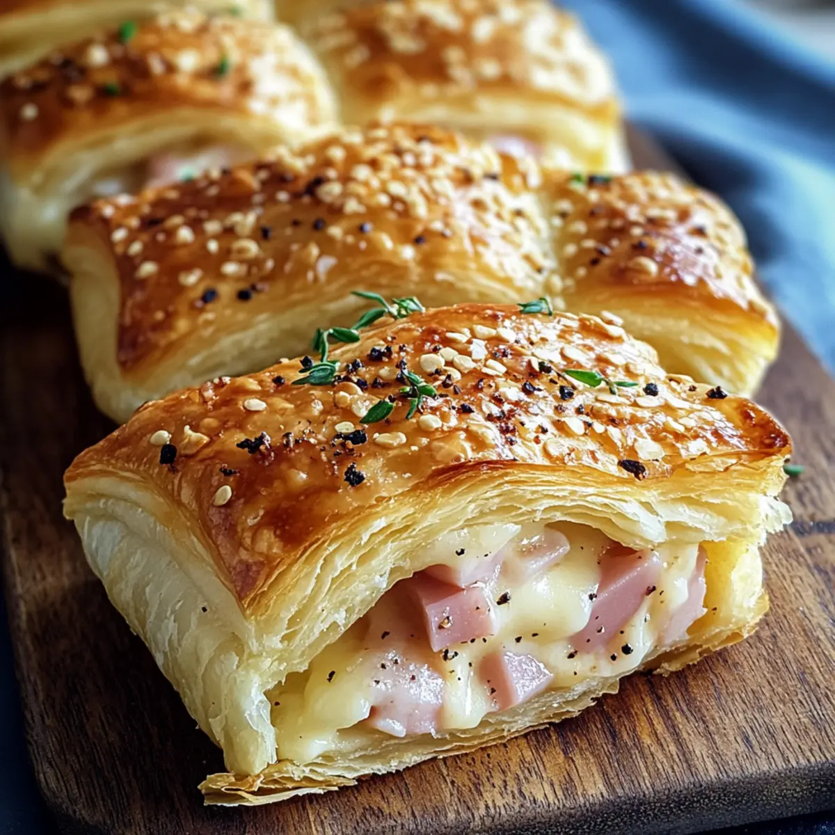 Blätterteig gefüllt mit Schinken und Käse