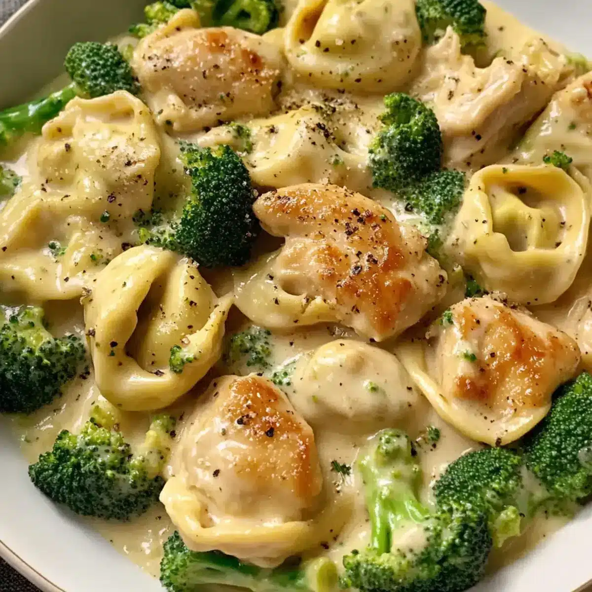 Cremige Knoblauch-Parmesan-Tortellini mit Hühnchen und Brokkoli Rezept