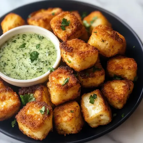 Frittierte Halloumi-Bällchen mit Koriander-Dip