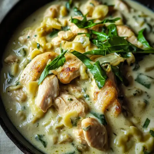 Spätzle Pfanne mit Hähnchen in Bärlauchrahm