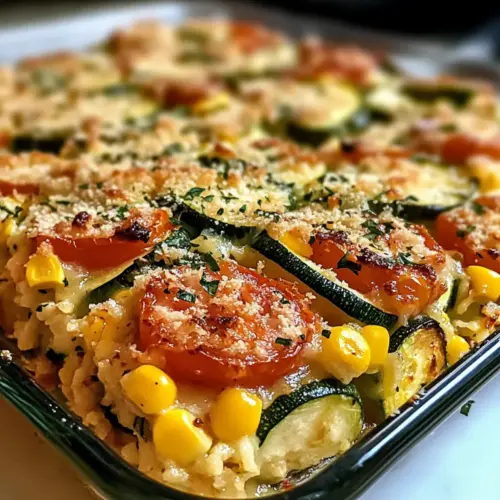 Käse Zucchini Mais Tomaten Auflauf mit Parmesan Kruste