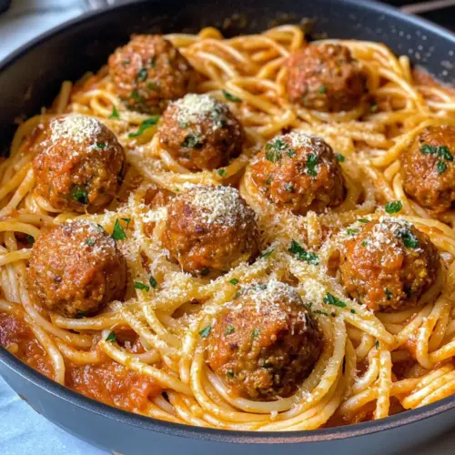 Cremige Spaghetti und Fleischbällchen