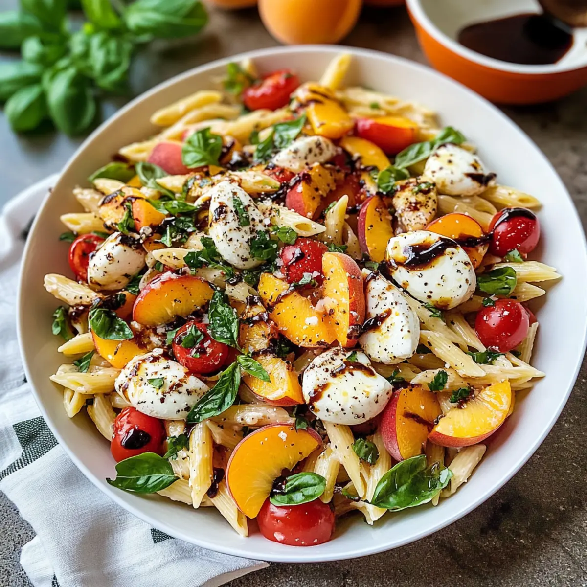 Pfirsich Caprese Nudelsalat