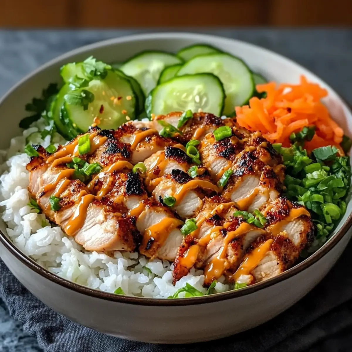 Würzige Hähnchen Bowl mit cremiger Soße